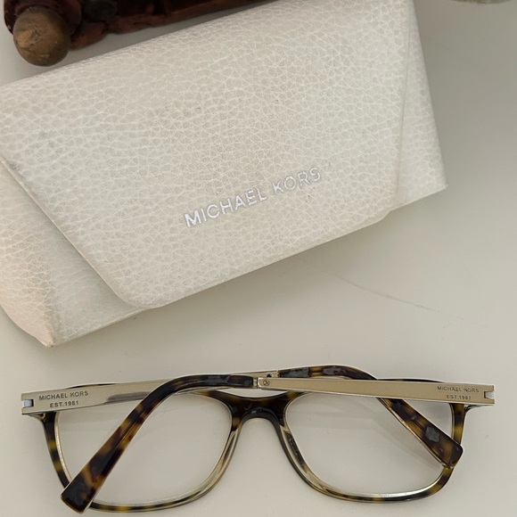 Michael Kors Tortoiseshell Brown and Gold Rectangular Eyeglasses - Picture 2 of 9